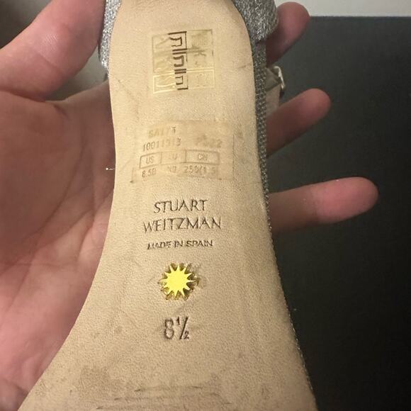 Stuart Weitzman Nudistcurve Glitter Ankle Strap Sandals Silver Crystal Size 8.5 - Picture 13 of 13